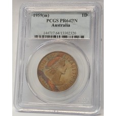 AUSTRALIA 1959/58 . ONE 1 PENNY . ERROR . INCORRECTLY SLABBED